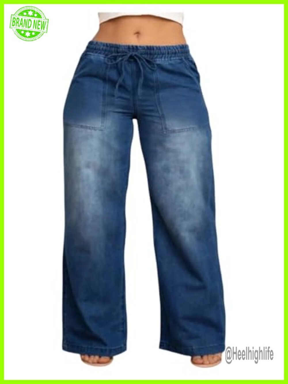 Plus Size Drawstring Waist Wide Leg Baggy Denim Jeans